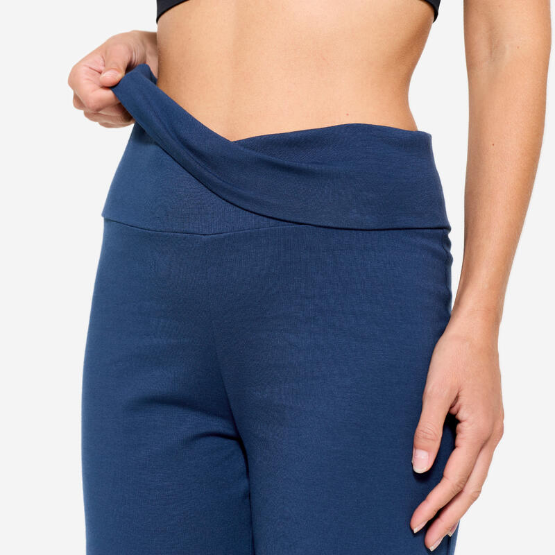 Weiche Yogahose hoher Bund Damen, marineblau