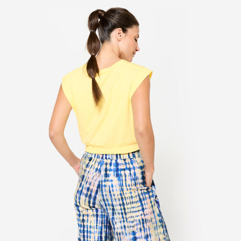 Kadın Crop Yoga Tişörtü - Pastel Sarı