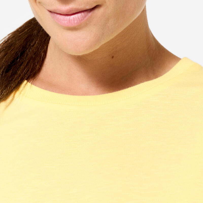 T-shirt crop de yoga loose femme, jaune pastel