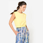 Tricou crop yoga loose Galben pastel Damă