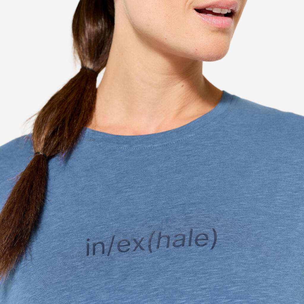 T-shirt manches courtes de yoga femme, bleu foncé