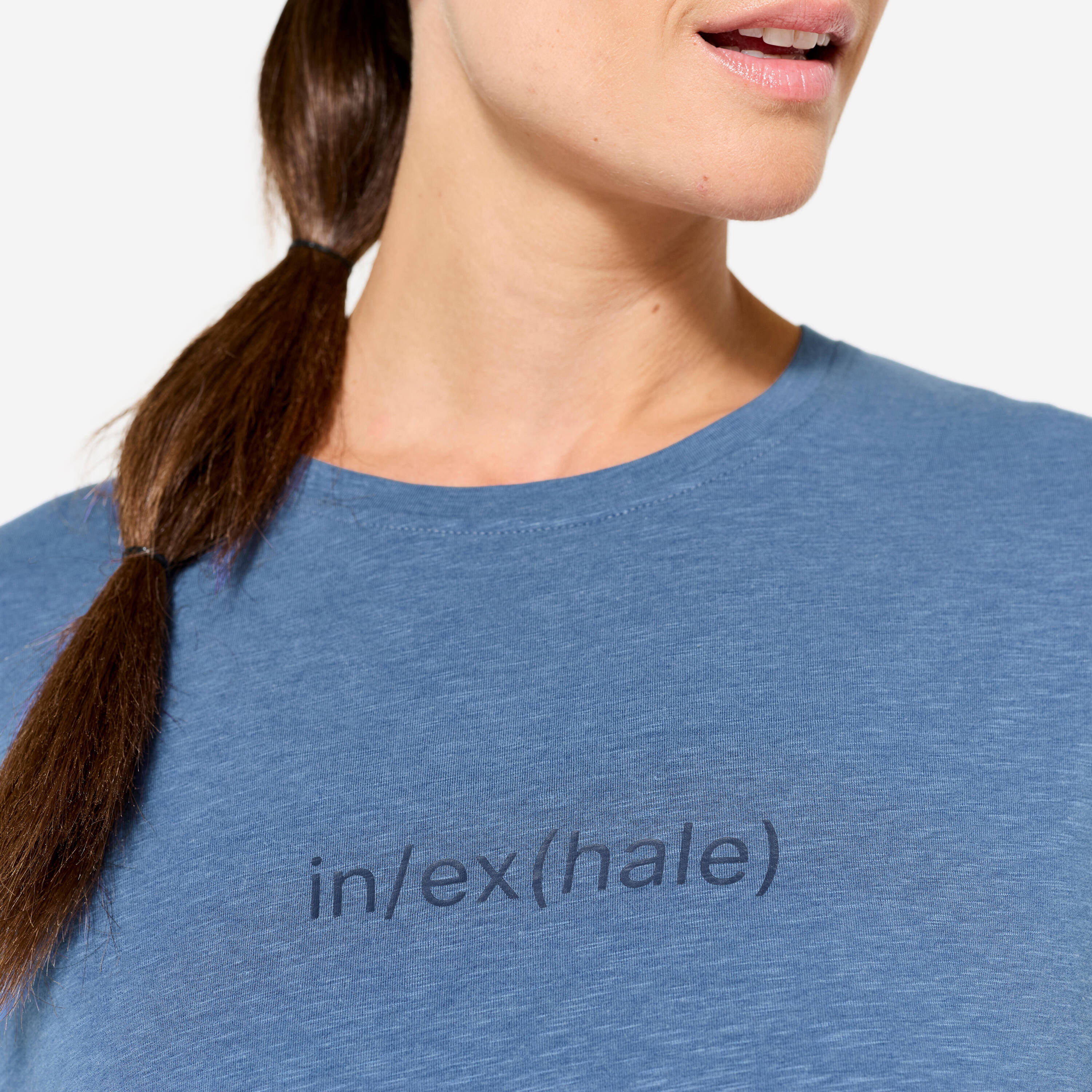 Crew Neck Short Sleeved Women's Yoga T- Shirt 500 - Comet blue -  3