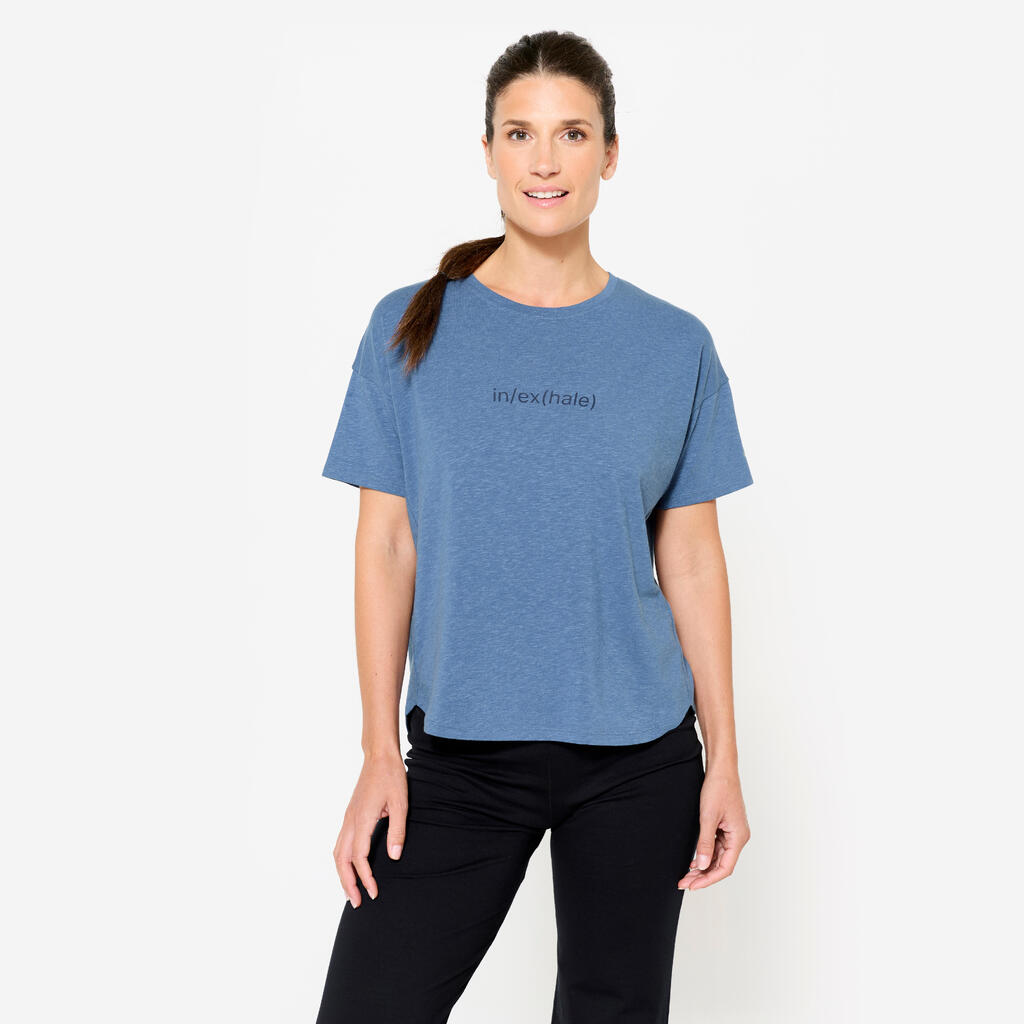 T-shirt manches courtes de yoga femme, bleu foncé