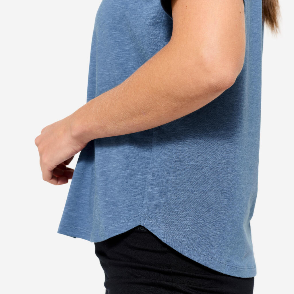 T-shirt manches courtes de yoga femme, bleu foncé