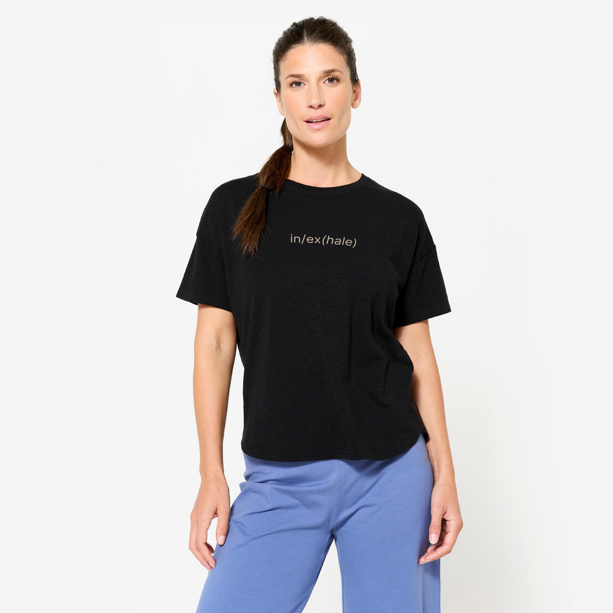 T-shirt manches courtes de yoga femme, noir