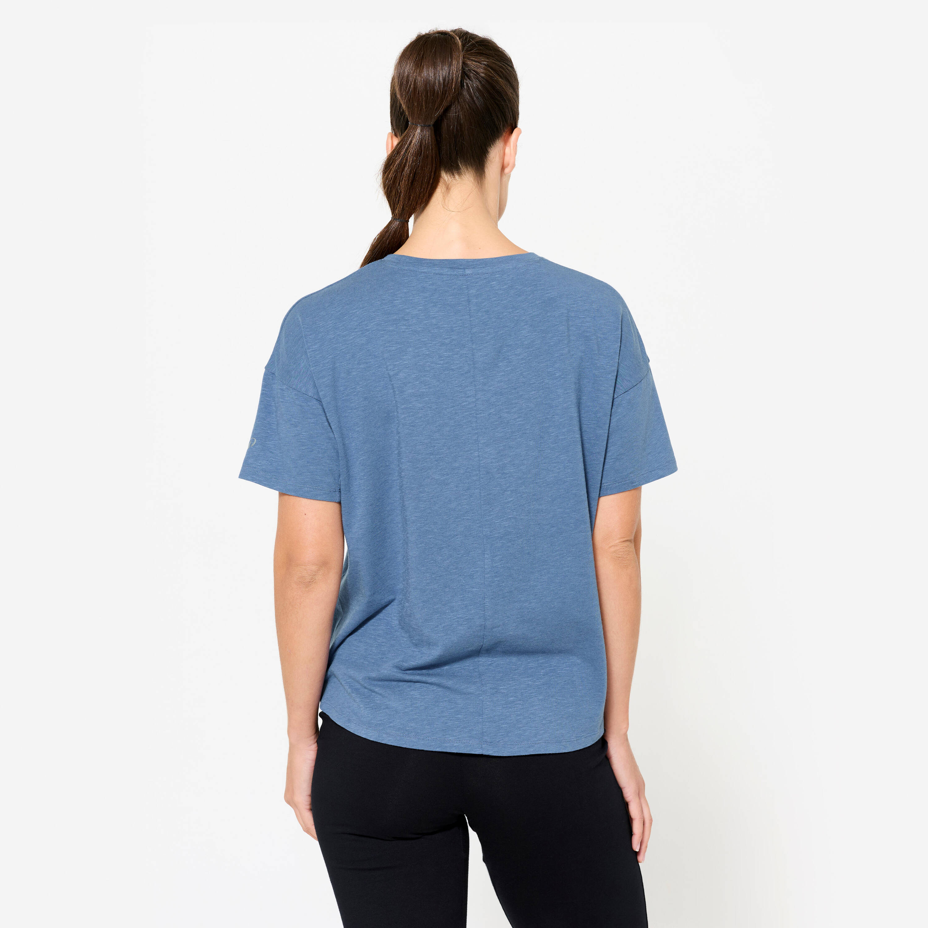 Crew Neck Short Sleeved Women's Yoga T- Shirt 500 - Comet blue -  4