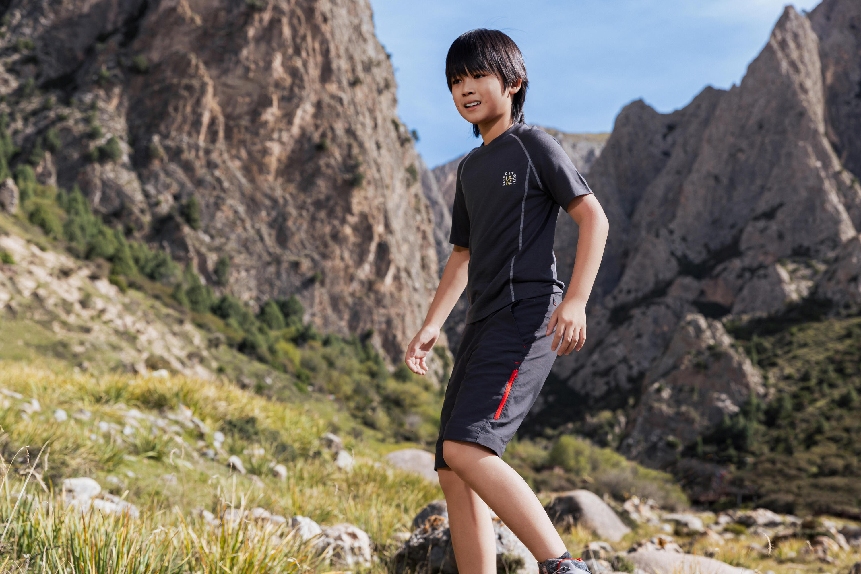 T-shirt de Caminhada Lã Merino Criança 7-15 Anos MH900 Cinzento 17/20