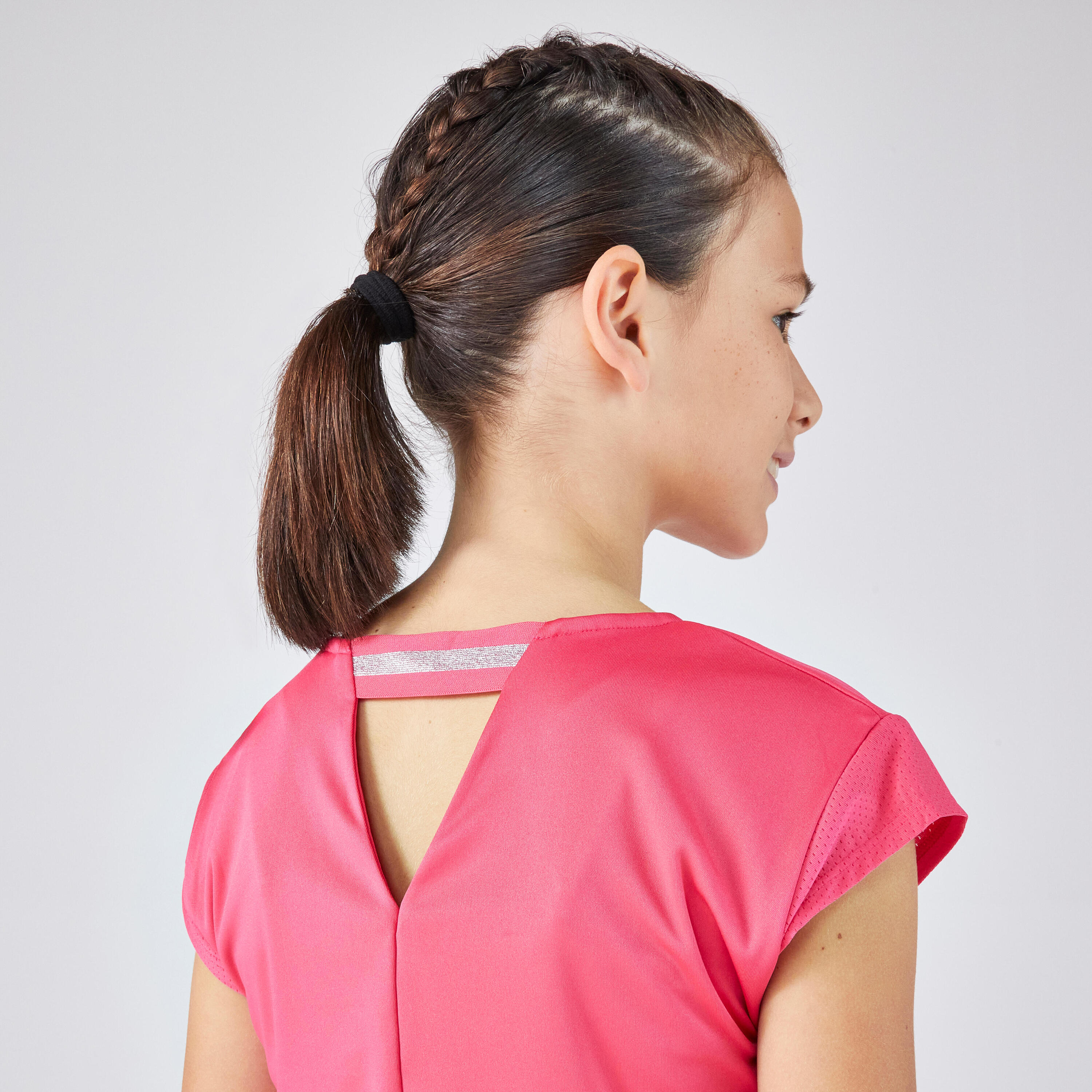 Tennisshirt Soft voor meisjes karmijnroze 4/4