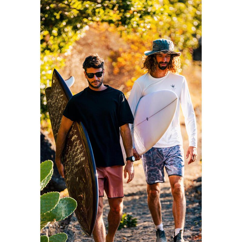 UV-Shirt langarm Surfen Herren UV-Schutz 50+ Flower weiss