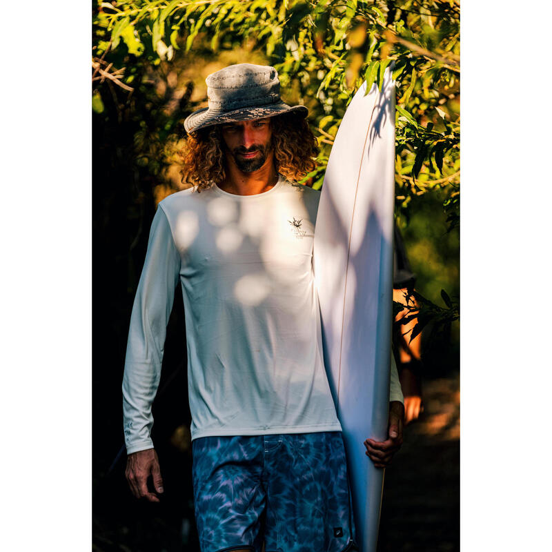 UV-Shirt langarm Surfen Herren UV-Schutz 50+ Flower weiss