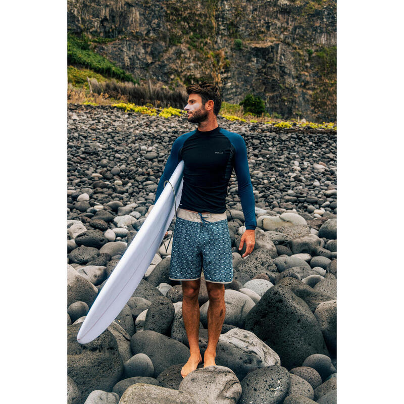 Erkek Slim Fit Uzun Kollu UV Korumalı Tişört - Siyah/Mavi - 500