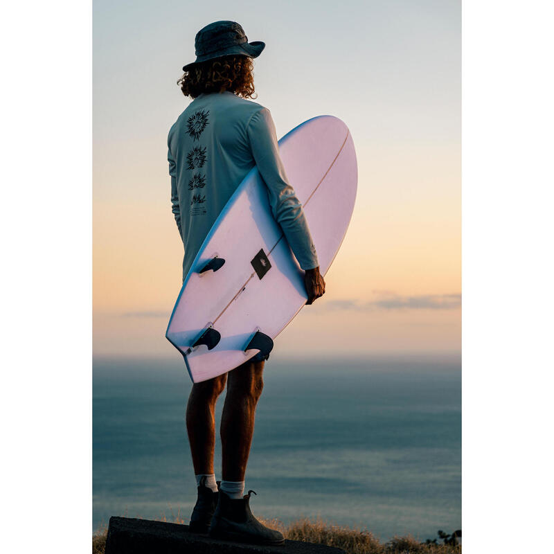 UV-Shirt langarm Surfen Herren UV-Schutz 50+ Flower weiss