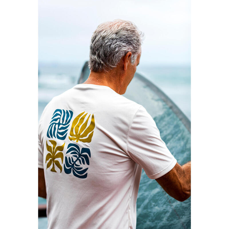 T-shirt de surf manches courtes UPF50+ Homme - Whiteflower blanc