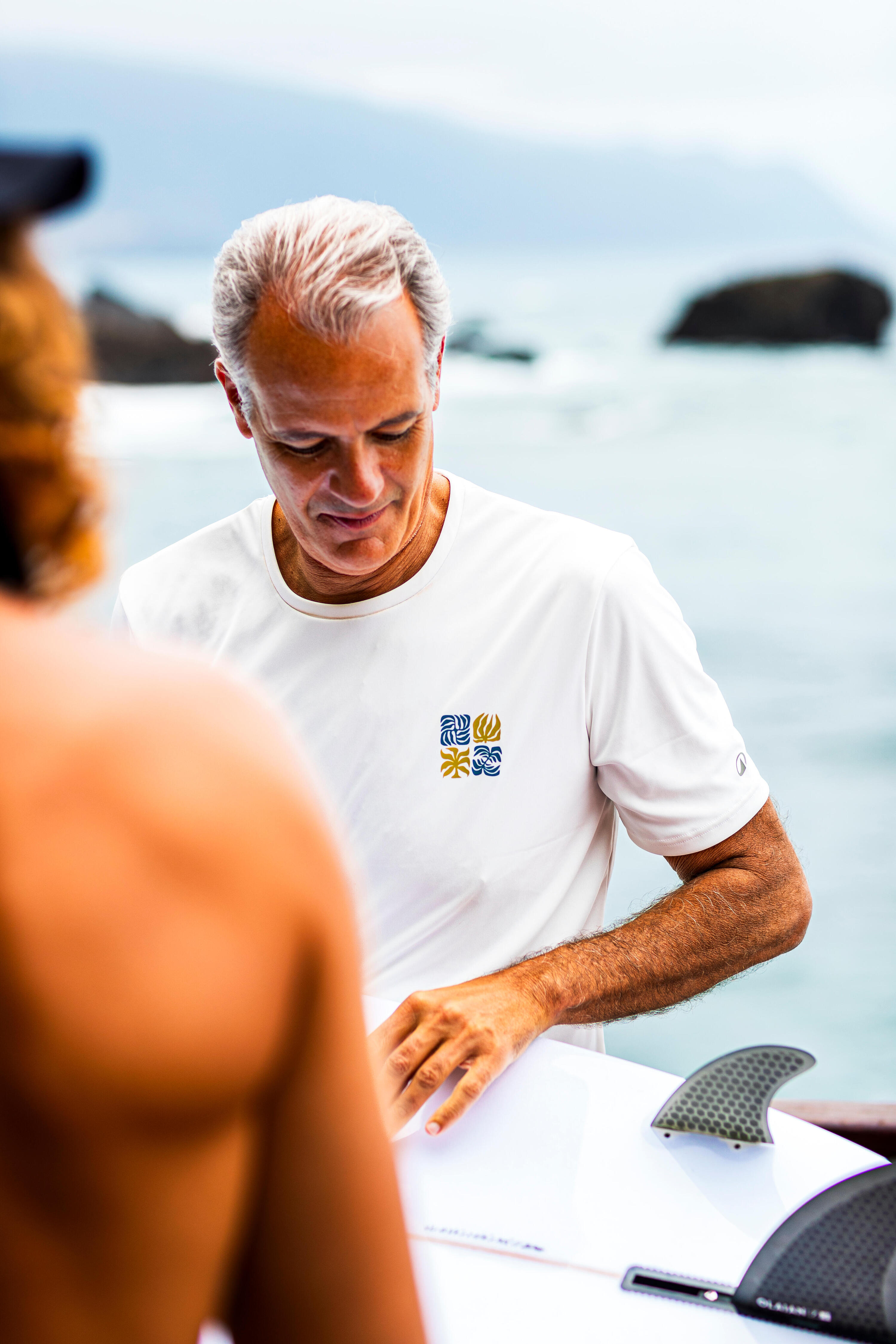 T-shirt de surf manches courtes UPF50+ Homme - Whiteflower blanc 7/11