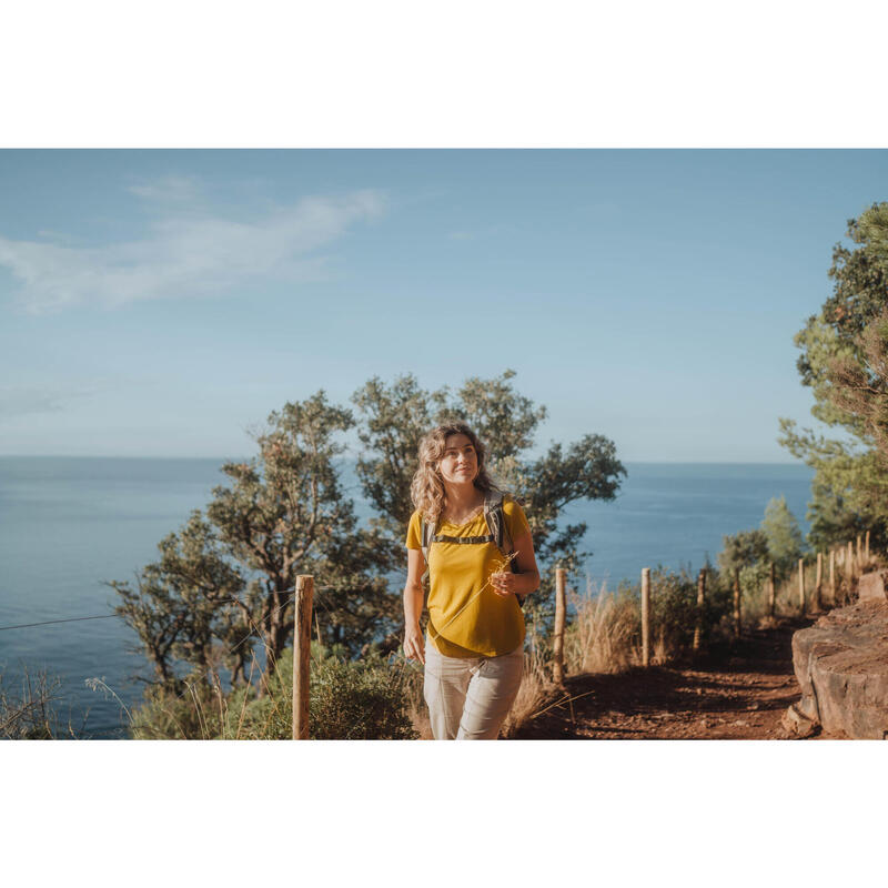 Tricou Drumeție în natură NH500 Galben Damă