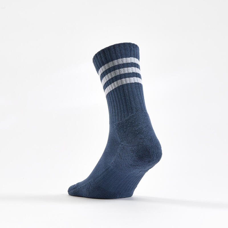 Lot de 3 chaussettes de sport Adidas hautes blanches bandes rose vert.