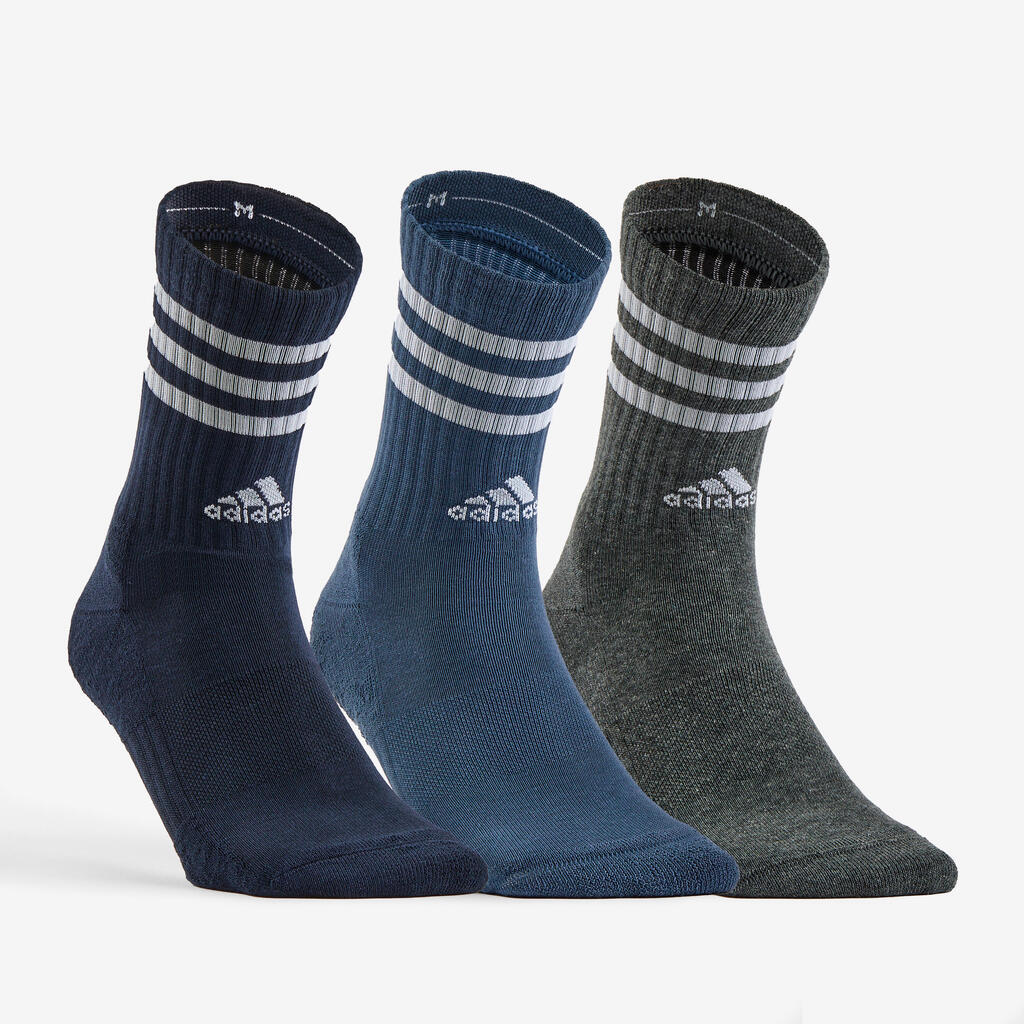 High Sports Socks Tri-Pack - White Pink/Green Stripes