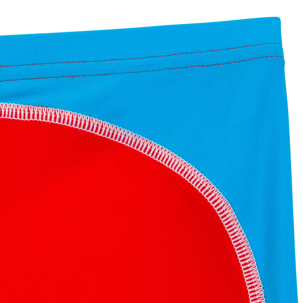 Chlapčenské plavky boxerkového strihu modro-červené so sedlom