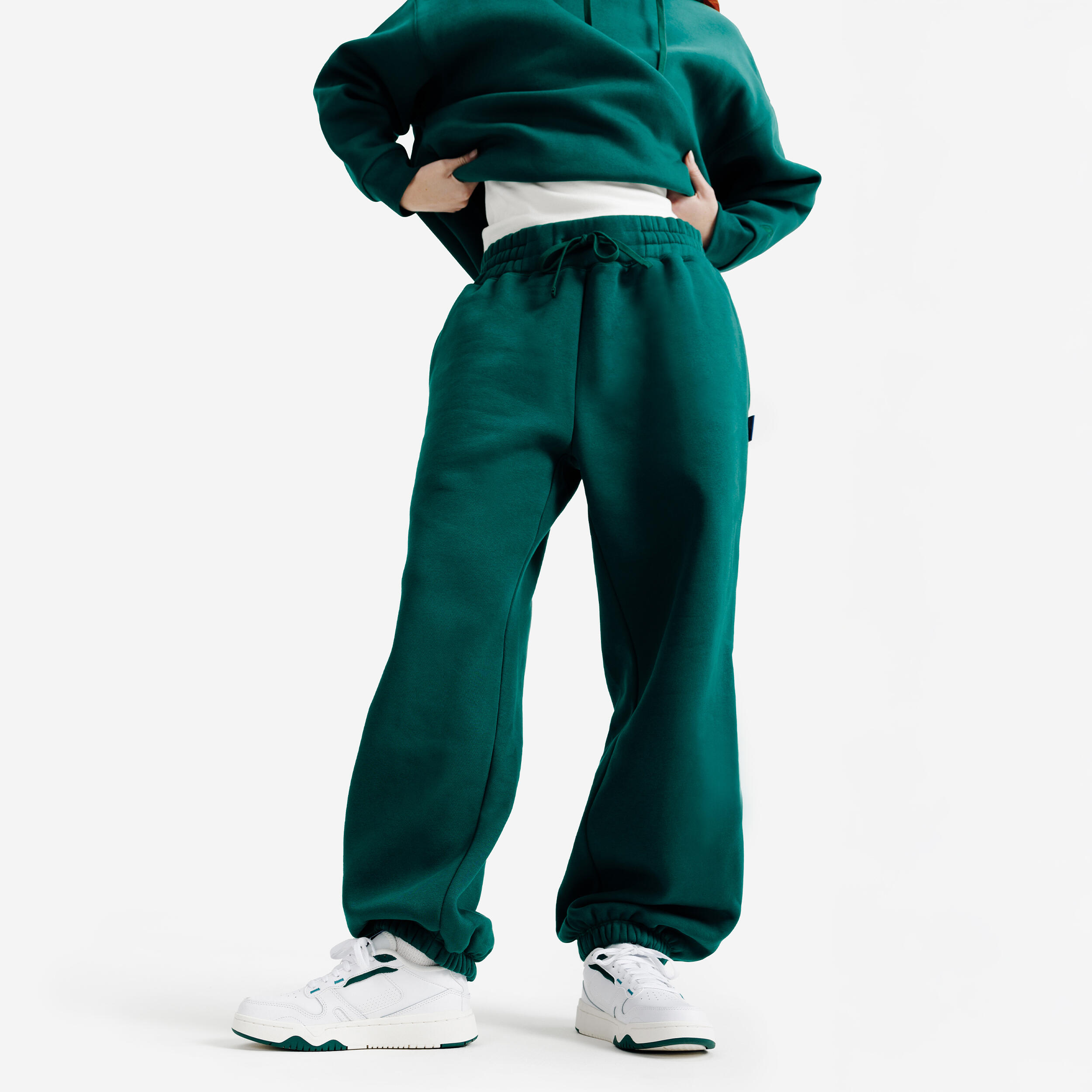 DECATHLON Pantaloni tuta donna ELEMENTALS flare felpati verdi