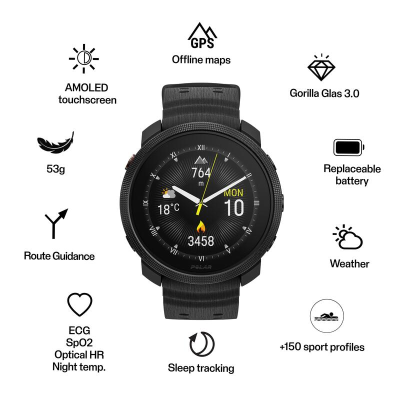 Ceas smartwatch sport GPS ecran AMOLED, Vantage M3 Negru