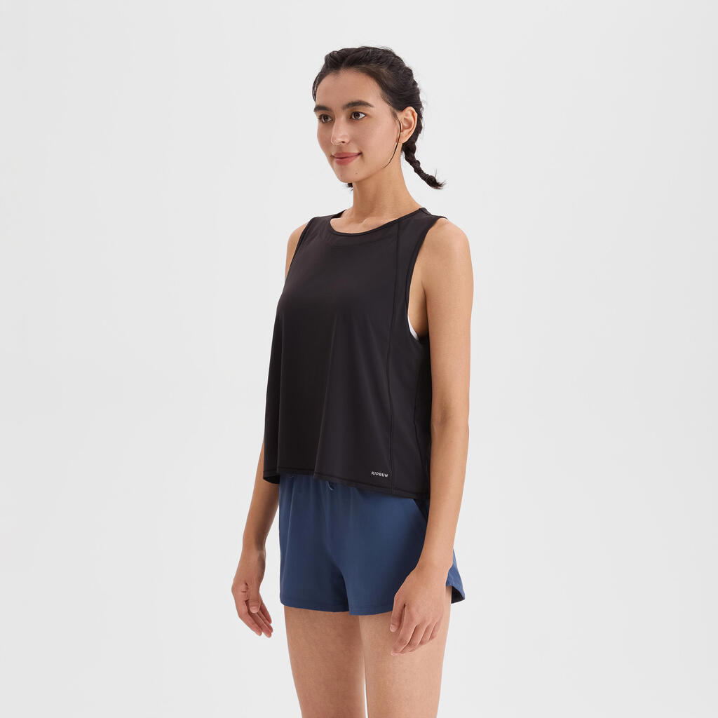 Runing Tank Women's Running Breathable Short Tank Top - KIPRUN Run 500 Dry Black
