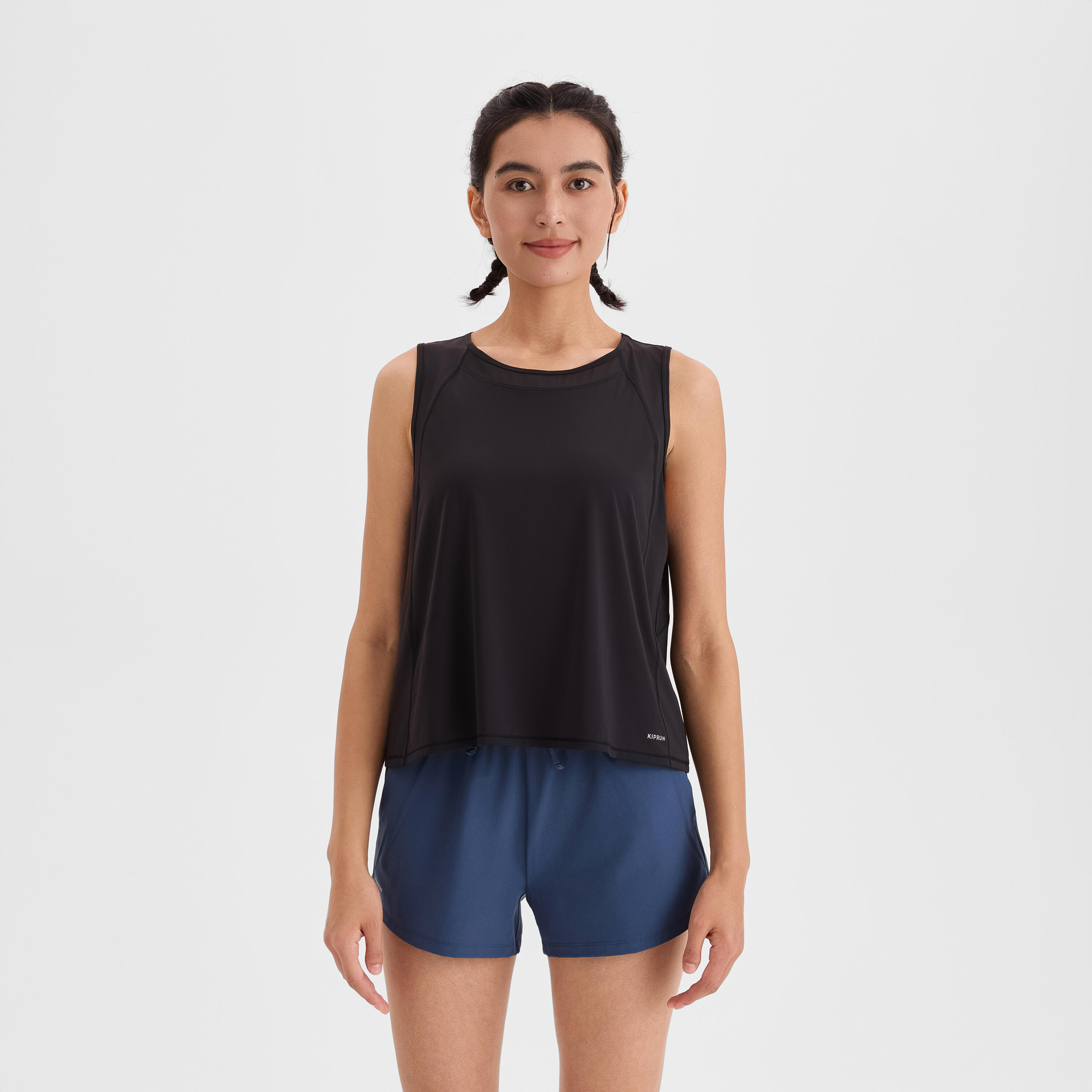 Women's Running Breathable Short Tank Top - KIPRUN Run 500 Dry Black