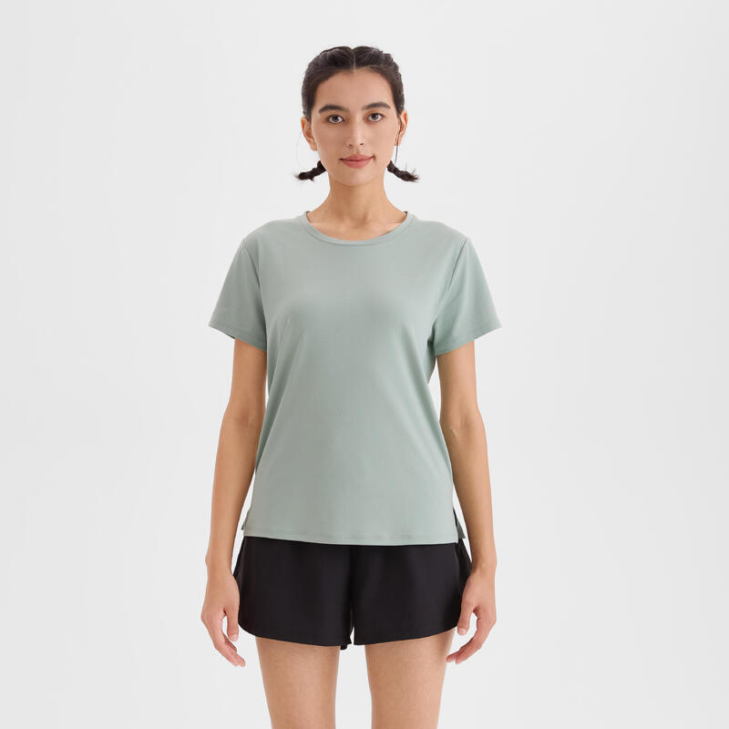 Tricou respirant Alergare Jogging KIPRUN Run 500 Dry Verde Damă