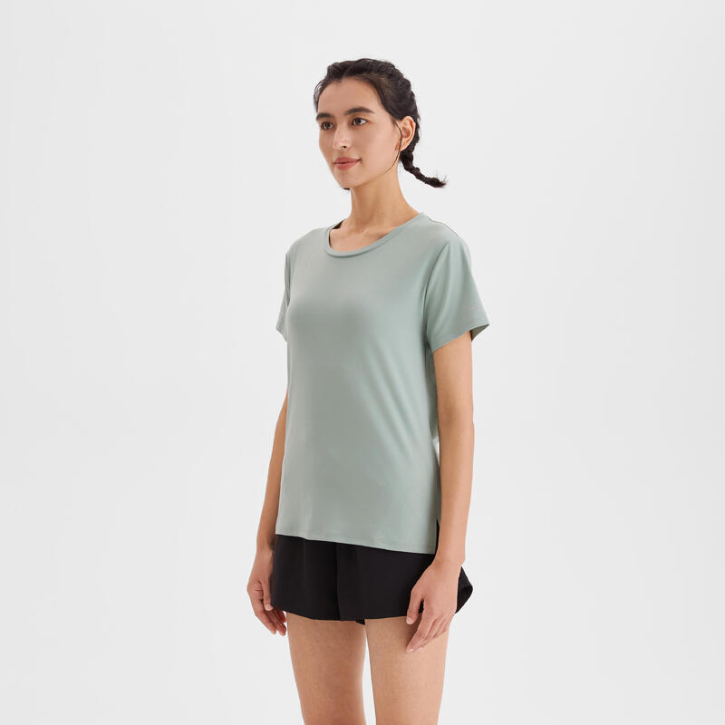 Tricou respirant Alergare Jogging KIPRUN Run 500 Dry Verde Damă
