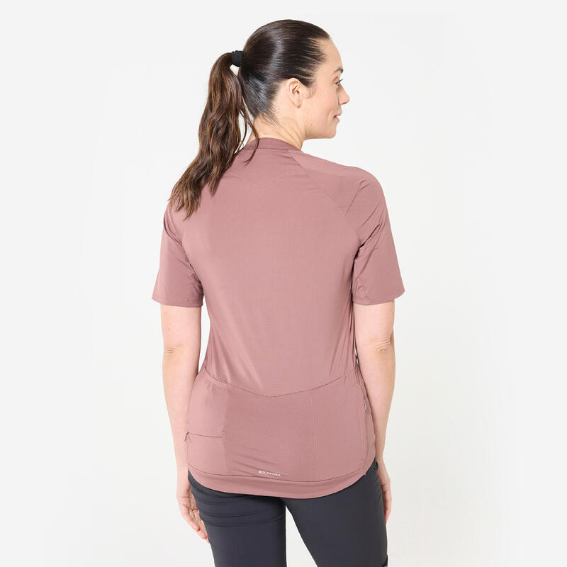 Maillot vélo manche courte femme cargo, Rose taupe