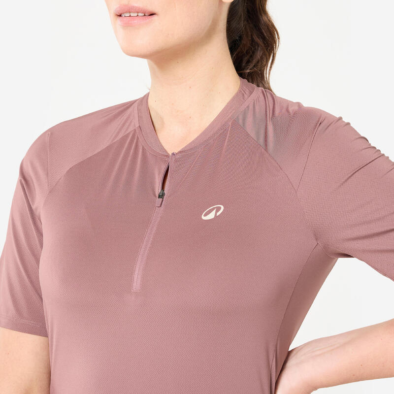 Maillot vélo manche courte femme cargo, Rose taupe