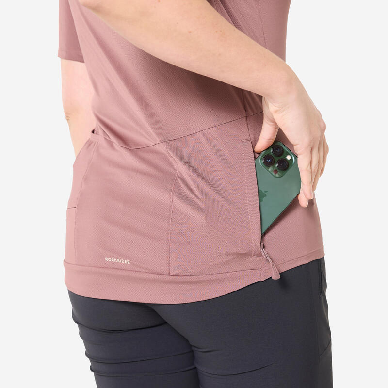 Maillot vélo manche courte femme cargo, Rose taupe