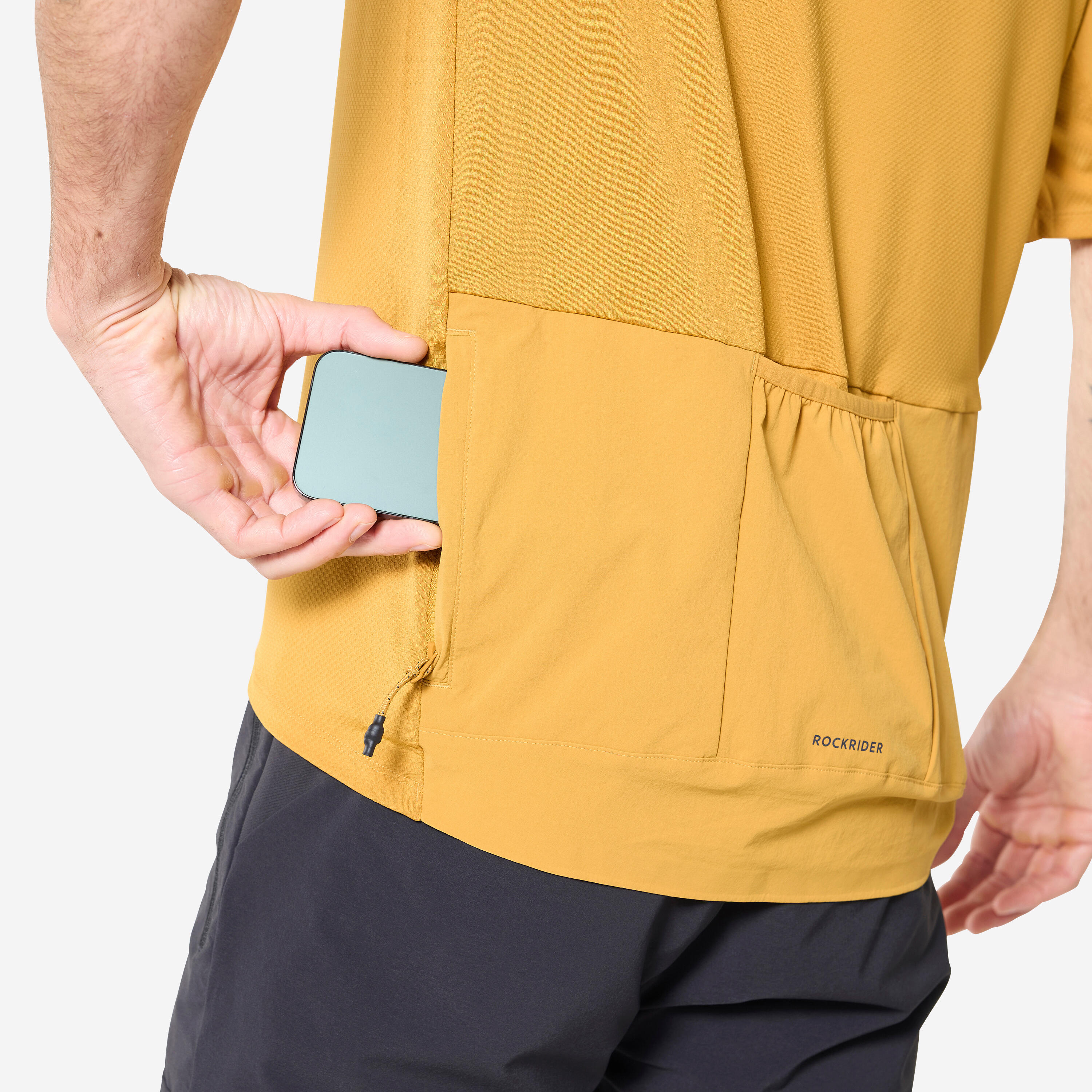 Fietsshirt met korte mouwen cargo shirt heren oker 5/8