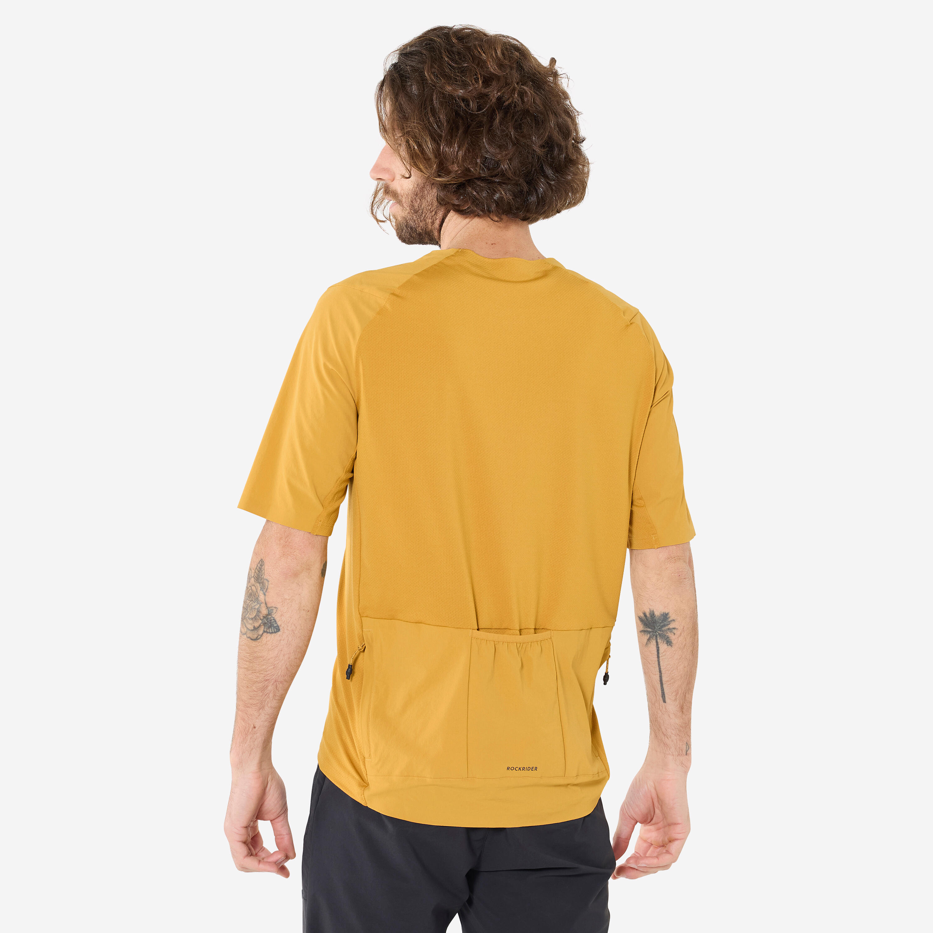 Fietsshirt met korte mouwen cargo shirt heren oker 3/8