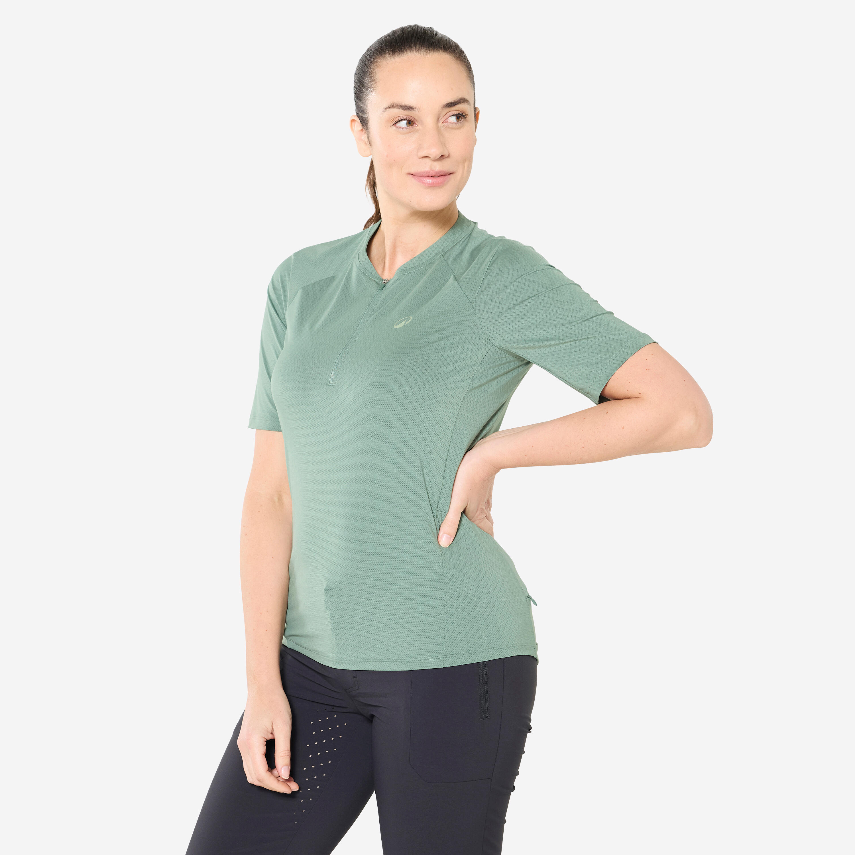 ROCKRIDER Fietsshirt met korte mouwen cargo shirt dames groen
