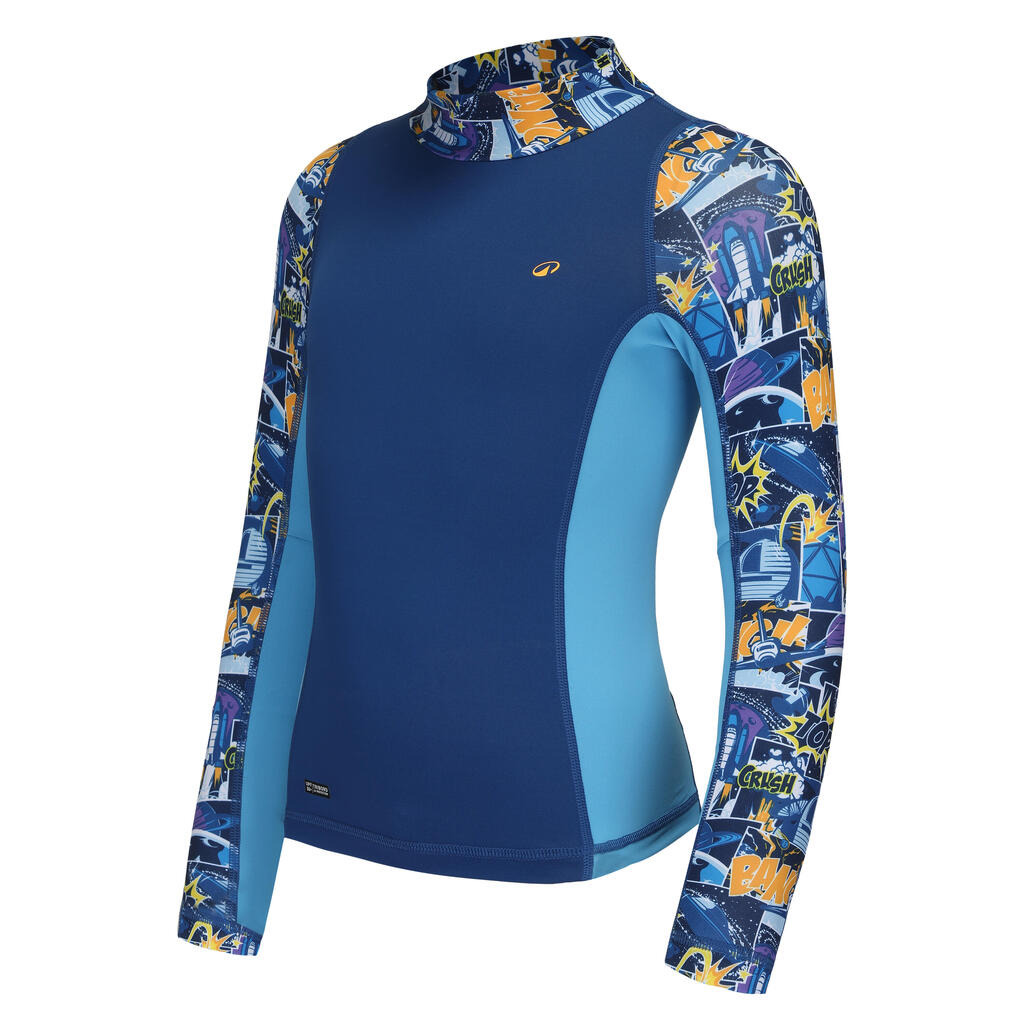 Boy surfing  uv tee shirt 500 long sleeve ROCKET