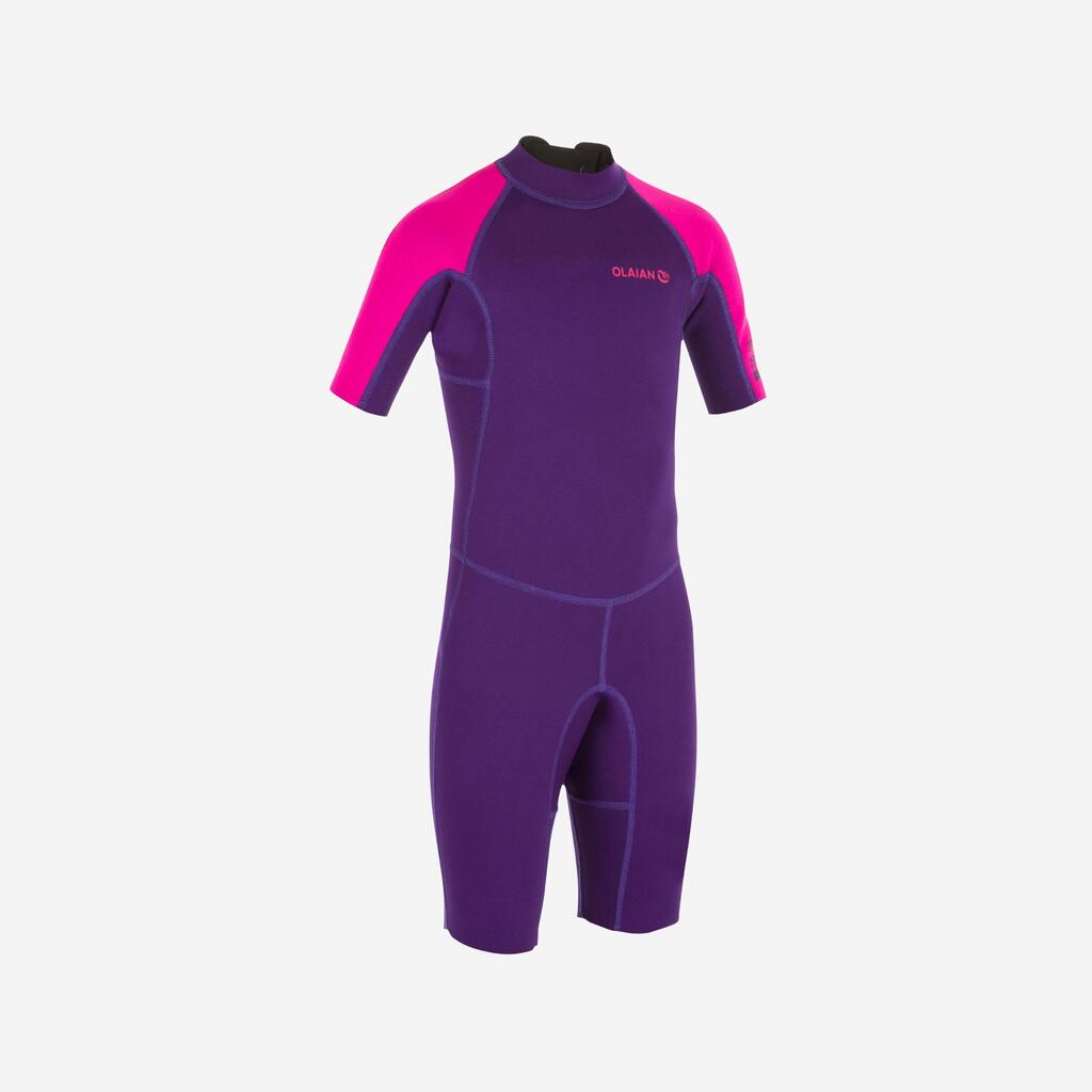 Combinaison surf shorty 100 néoprène 1,5mm enfant violet rose