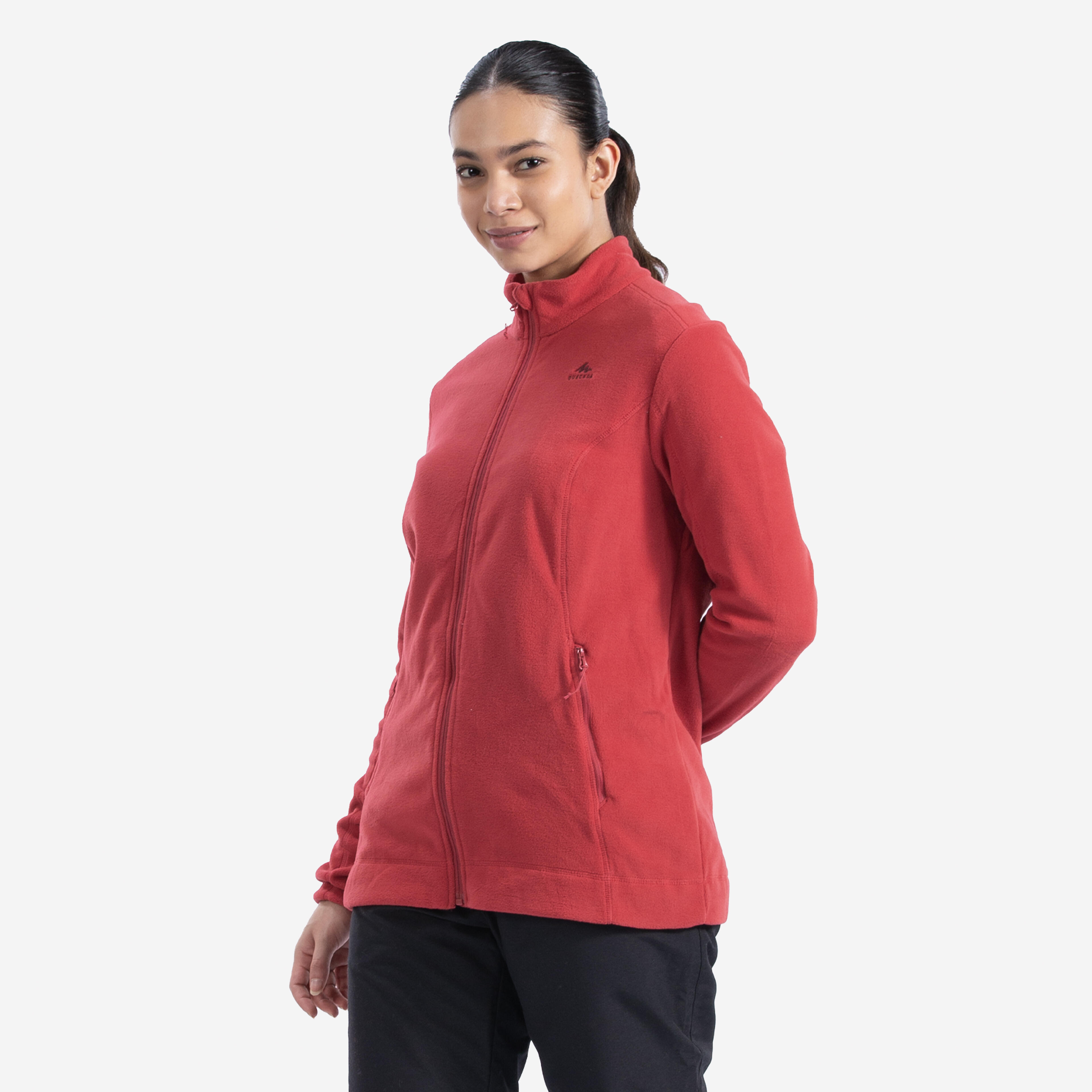 Women’s mountain hiking fleece jacket, MH100 - Red