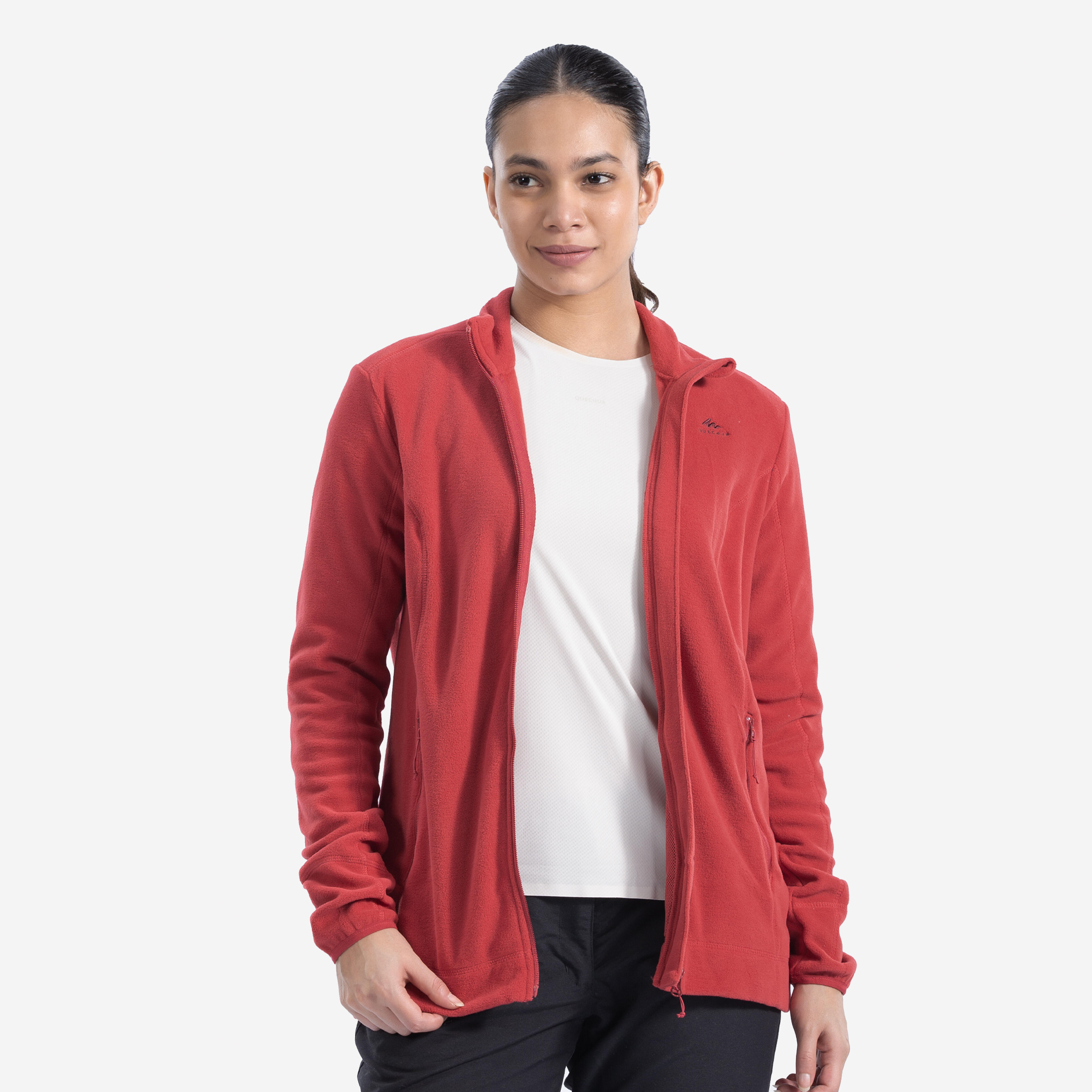 Women’s mountain hiking fleece jacket, MH100 - Red