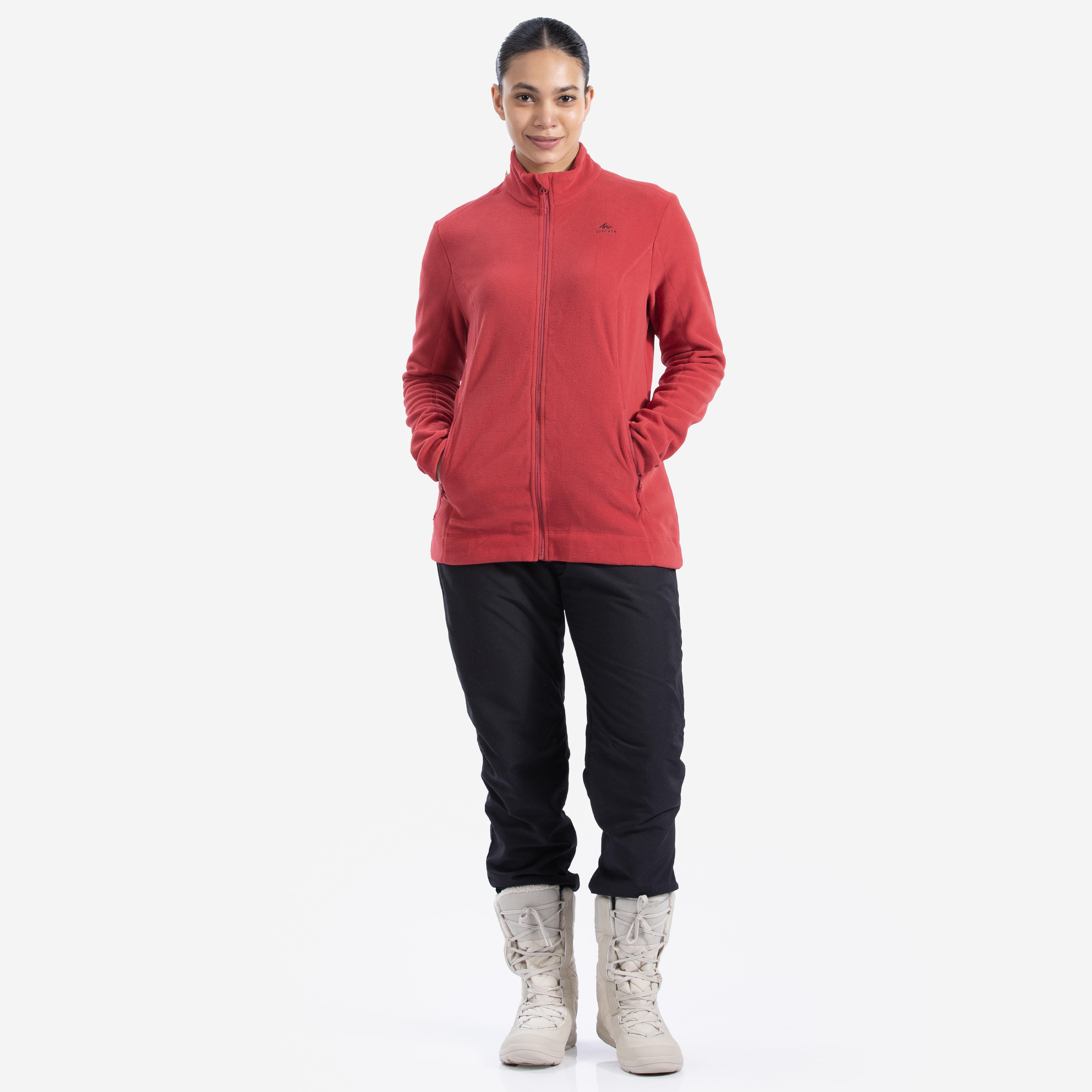 Women’s mountain hiking fleece jacket, MH100 - Red