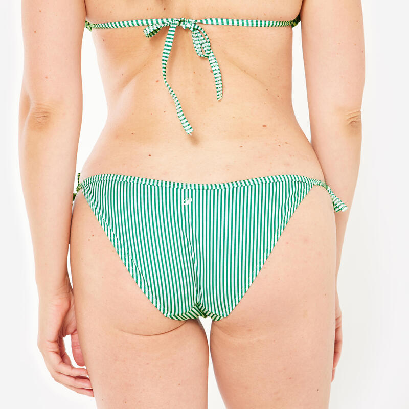 Bas de maillot de bain surf culotte nouée rayée Femme - Sofy vert et blanc