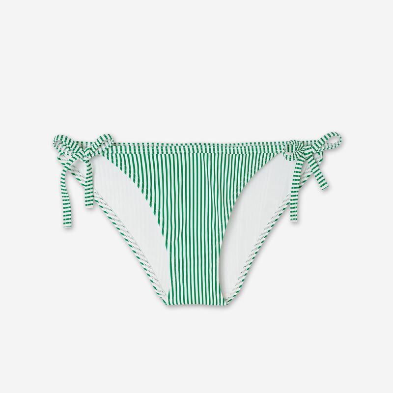 Bas de maillot de bain surf culotte nouée rayée Femme - Sofy vert et blanc