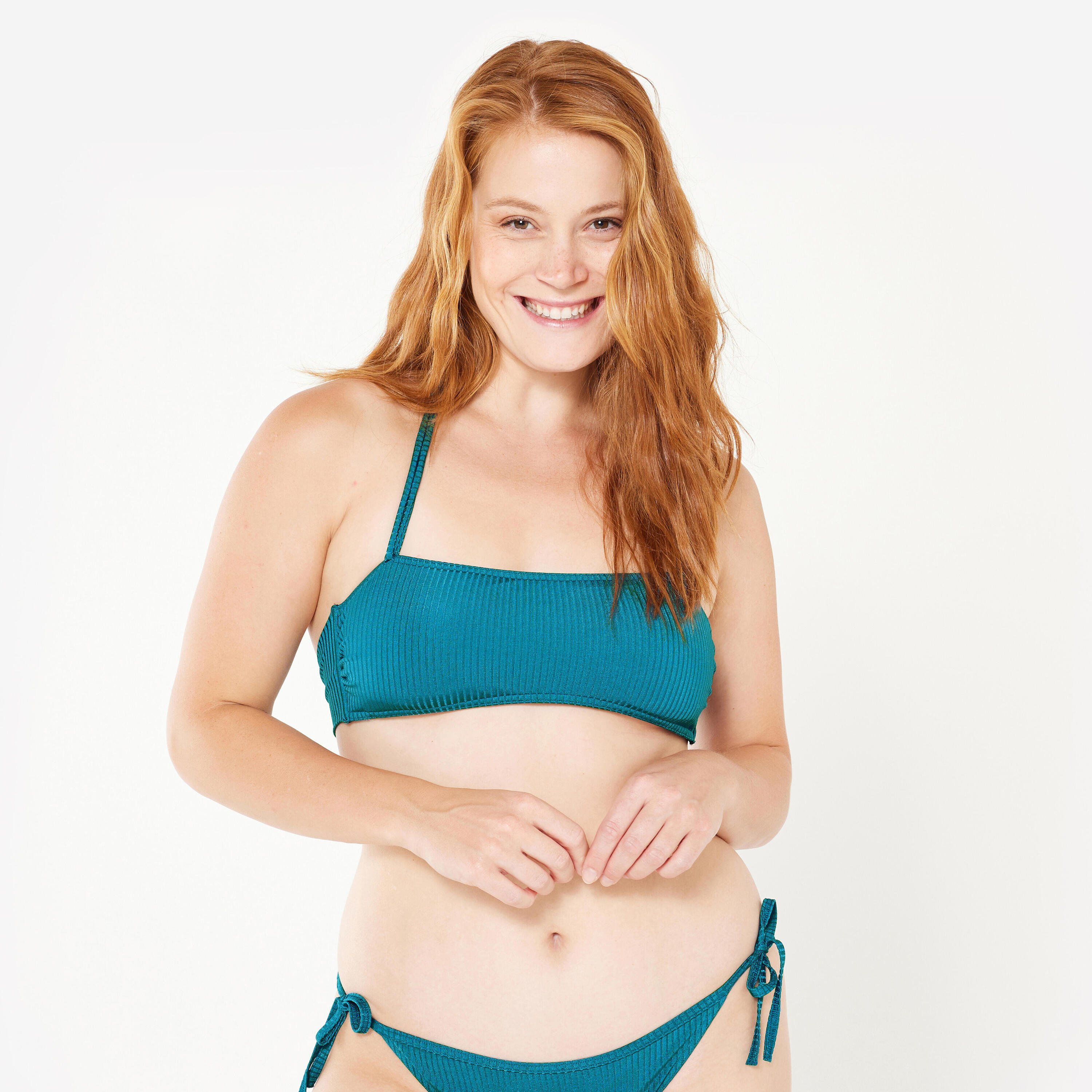 OLAIAN Top Bikini Laura Folk Mujer Azul Bandeau Texturizado