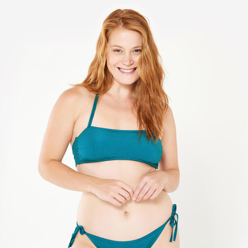 Haut de maillot bandeau texturé Femme - Laura folk bleu