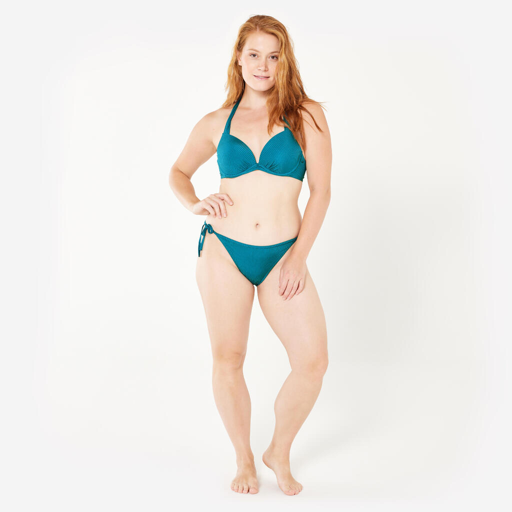 Haut de maillot push up texturé surf Femme - Elena folk petrol bleu