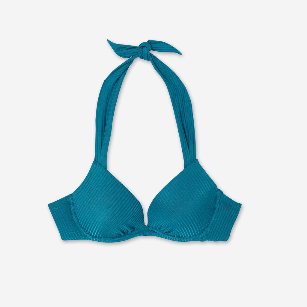Haut de maillot push up texturé surf Femme - Elena folk petrol bleu