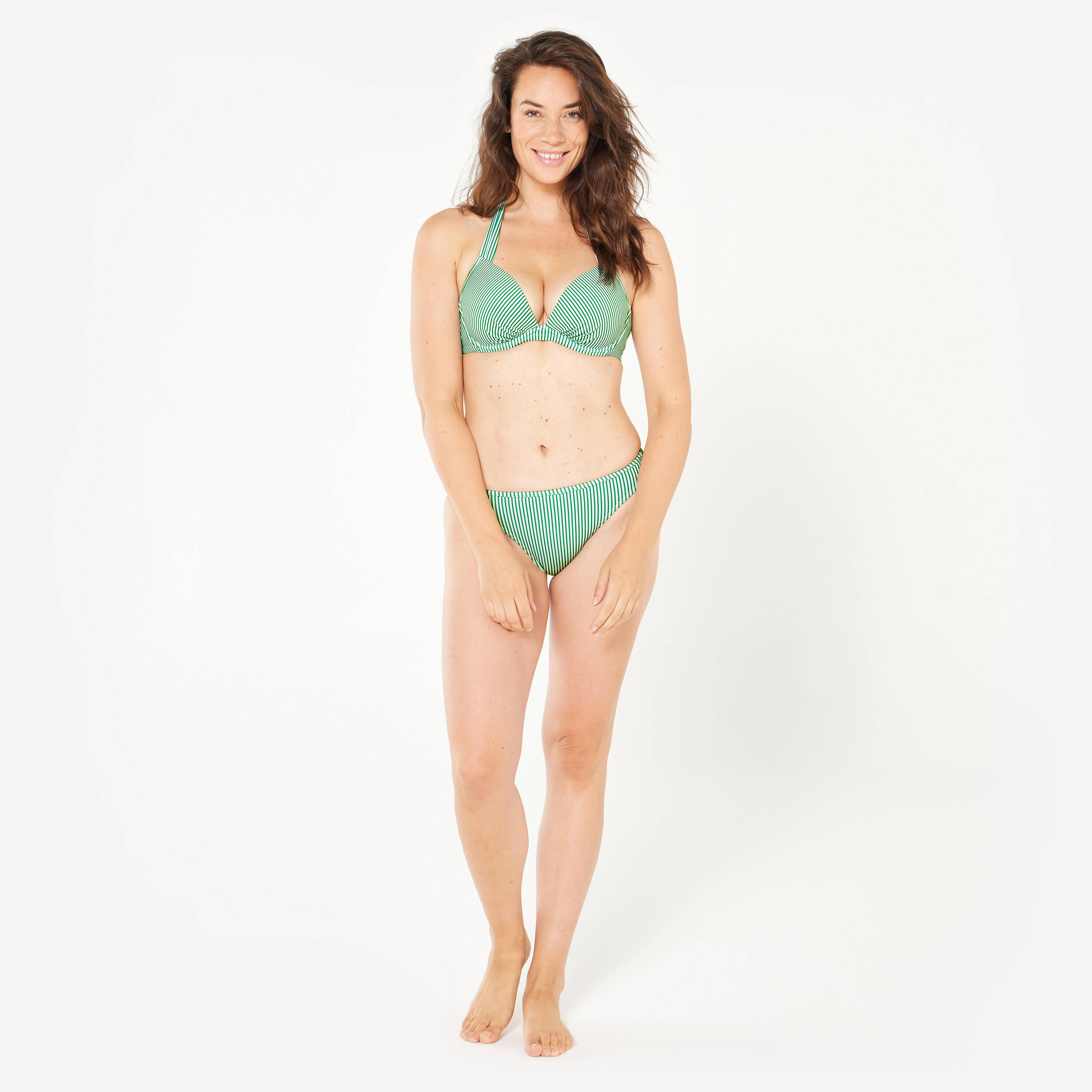 Women’s surfing striped push-up bikini top - Elena green and white -  3