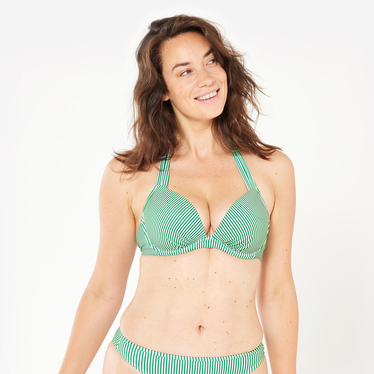 Haut de maillot push up surf rayé Femme - Elena vert et blanc