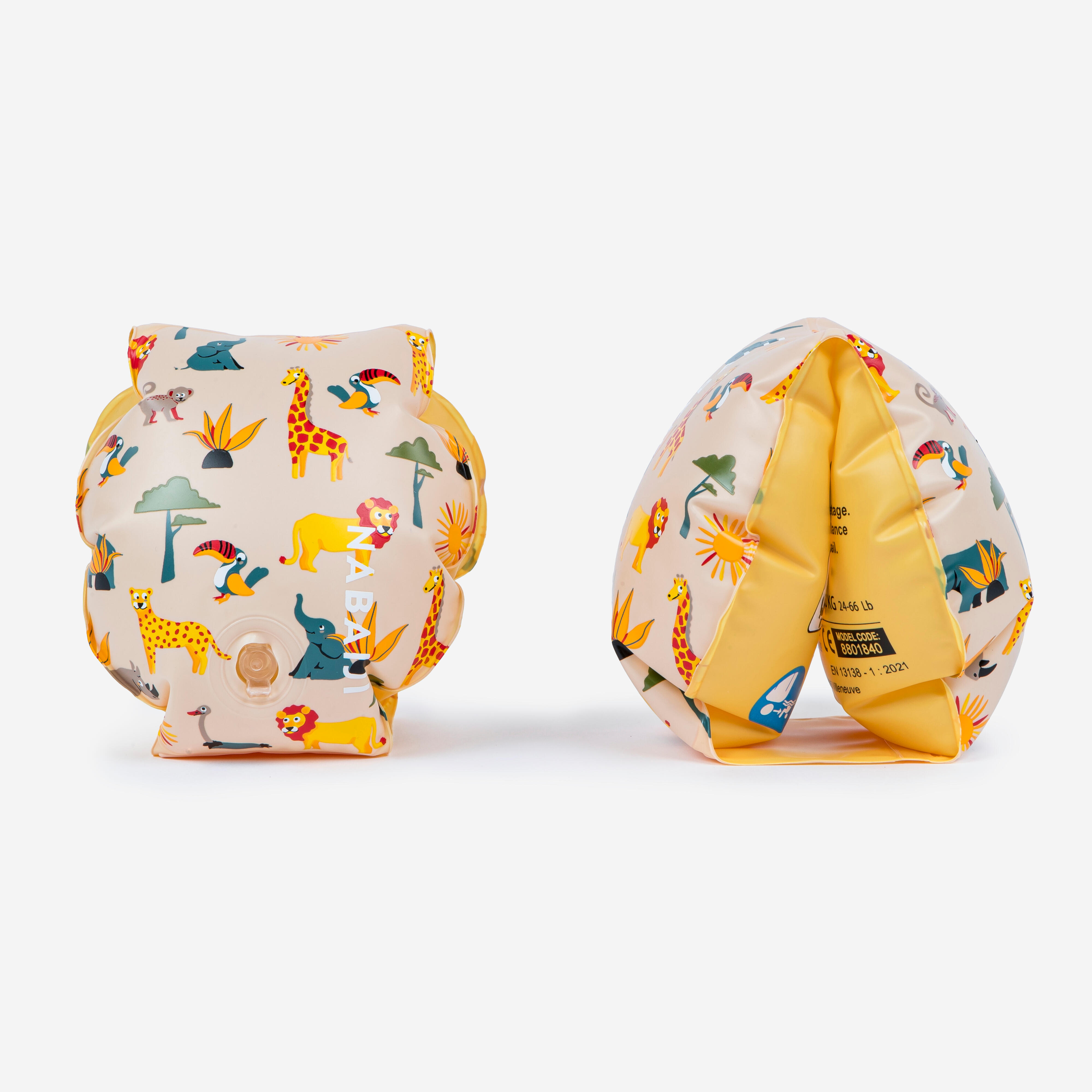 Kids' Pool Armbands 11-30 kg - Print Beige - NABAIJI
