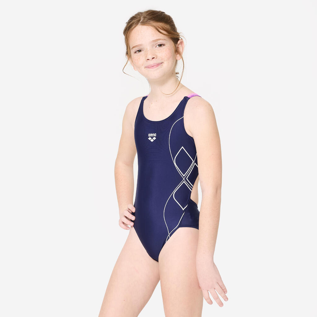 Girls’ 1-piece swimsuit - Arena navy double straps