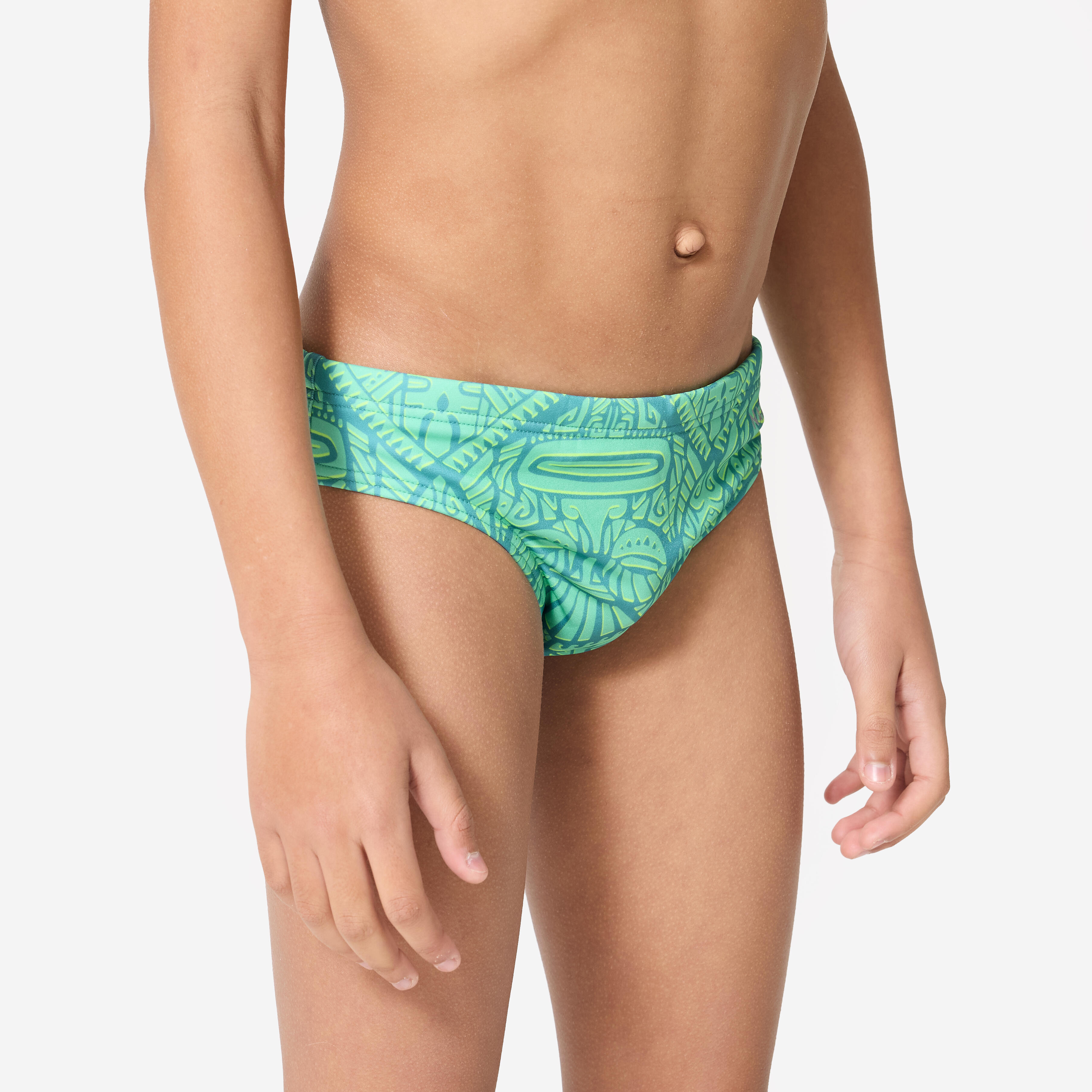 DECATHLON Chlapčenské slipové plavky na vodné pólo 500 Tiki tyrkysové 5-6 r (113-122 cm) · záber 4